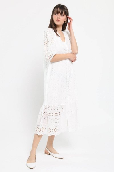 Balon Kol Astarlı Fisto V Yaka Elbise