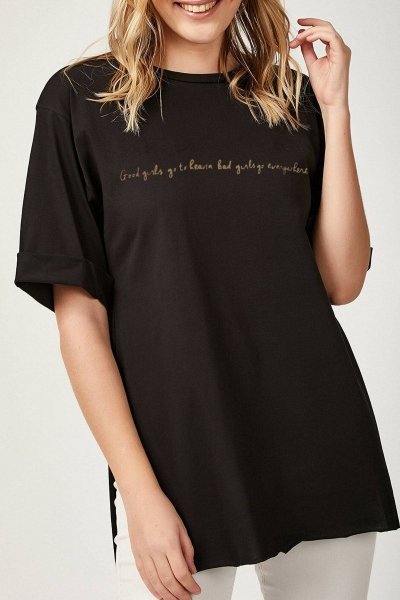 İyi Kızlar Cennete Duble Kol Yırtmaçlı Tişört