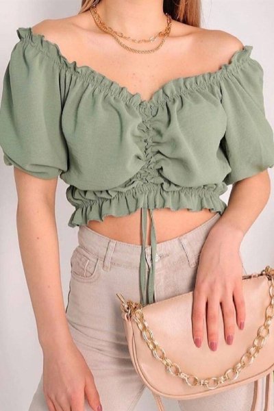 Madonna Yaka Önü Büzgülü Aerobin Büstiyer