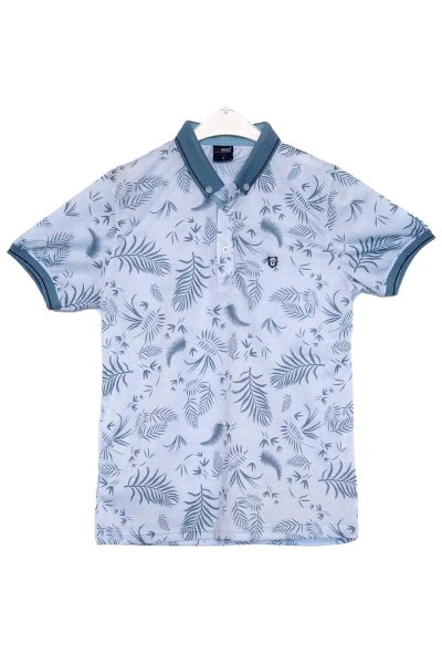 POLO Mirage Yaprak Desenli Mavi Tişört