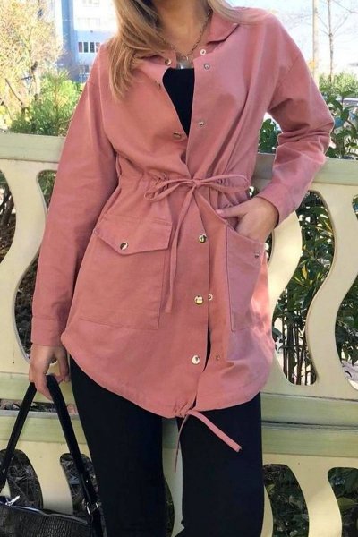 Yıkamalı Gabardin Ceket (Pudra)