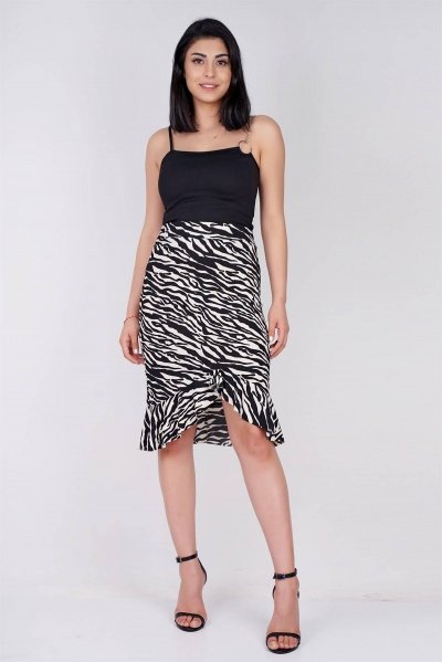 Zebra Desenli Pileli Etek